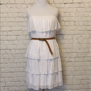 by & by Dresses - White Strapless Ruffled Dress by & by Dresses - White Strapless Ruffled Dress